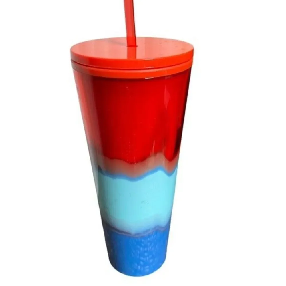 Starbucks 2021 NWT Venti Trio Summer Wave Watercolor Tumbler with Lid and Straw